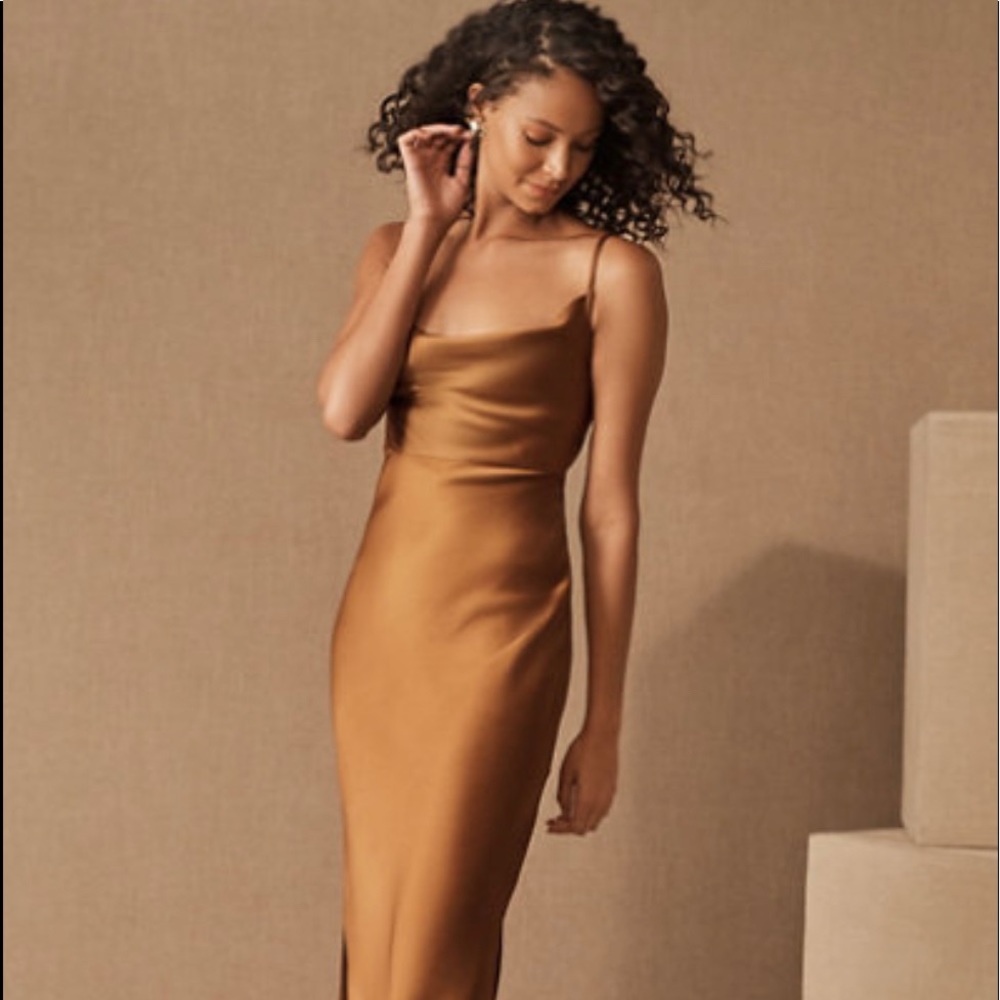 Cali Satin Charmeuse Midi Dress in rust color - BHLDN bridesmaids dress